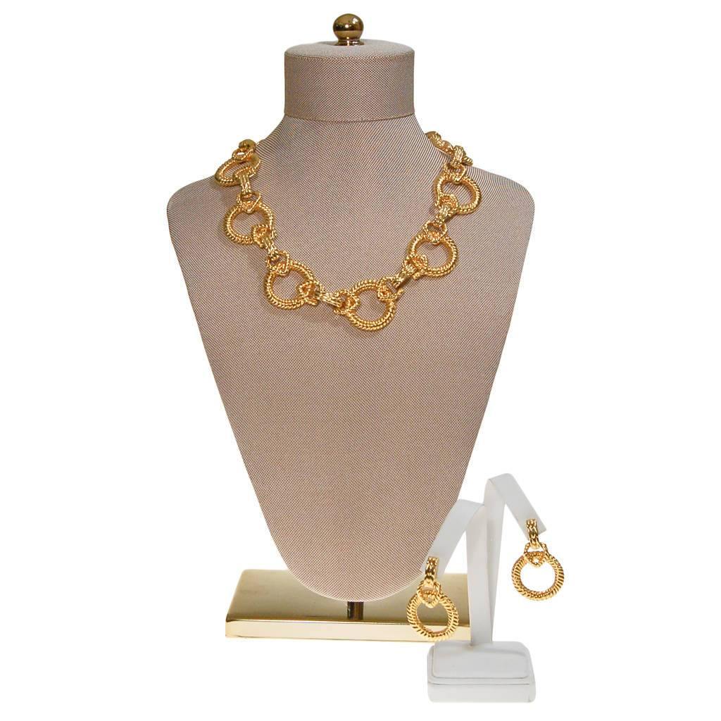 Vintage Piscitelli Large Gold Cable Link Necklace and Earring Set, 1980s, Designer by Piscitelli - Vintage Meet Modern Vintage Jewelry - Chicago, Illinois - #oldhollywoodglamour #vintagemeetmodern #designervintage #jewelrybox #antiquejewelry #vintagejewelry