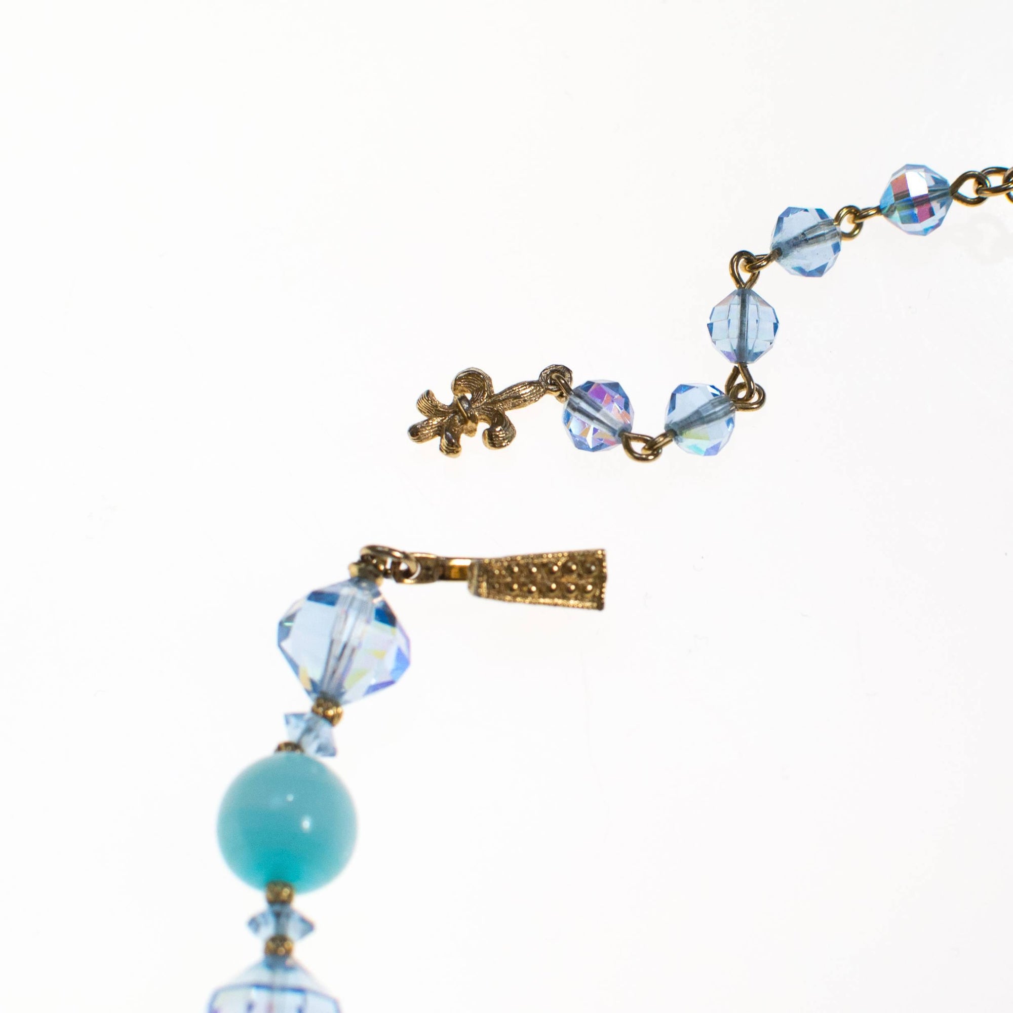 Vintage Vendome Blue Crystal and Gold Bead Necklace by Vendome - Vintage Meet Modern Vintage Jewelry - Chicago, Illinois - #oldhollywoodglamour #vintagemeetmodern #designervintage #jewelrybox #antiquejewelry #vintagejewelry