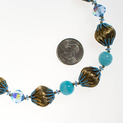 Vintage Vendome Blue Crystal and Gold Bead Necklace by Vendome - Vintage Meet Modern Vintage Jewelry - Chicago, Illinois - #oldhollywoodglamour #vintagemeetmodern #designervintage #jewelrybox #antiquejewelry #vintagejewelry