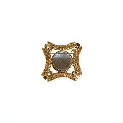 Hand Painted Floral Porcelain Brooch with Rhinestones, Gold Tone Setting by Vintage Meet Modern - Vintage Meet Modern Vintage Jewelry - Chicago, Illinois - #oldhollywoodglamour #vintagemeetmodern #designervintage #jewelrybox #antiquejewelry #vintagejewelry