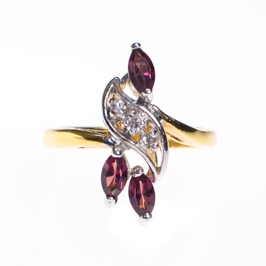 Amethyst and CZ Statement Ring, Gold Plated Marquise Cut Stones by Amethyst - Vintage Meet Modern Vintage Jewelry - Chicago, Illinois - #oldhollywoodglamour #vintagemeetmodern #designervintage #jewelrybox #antiquejewelry #vintagejewelry