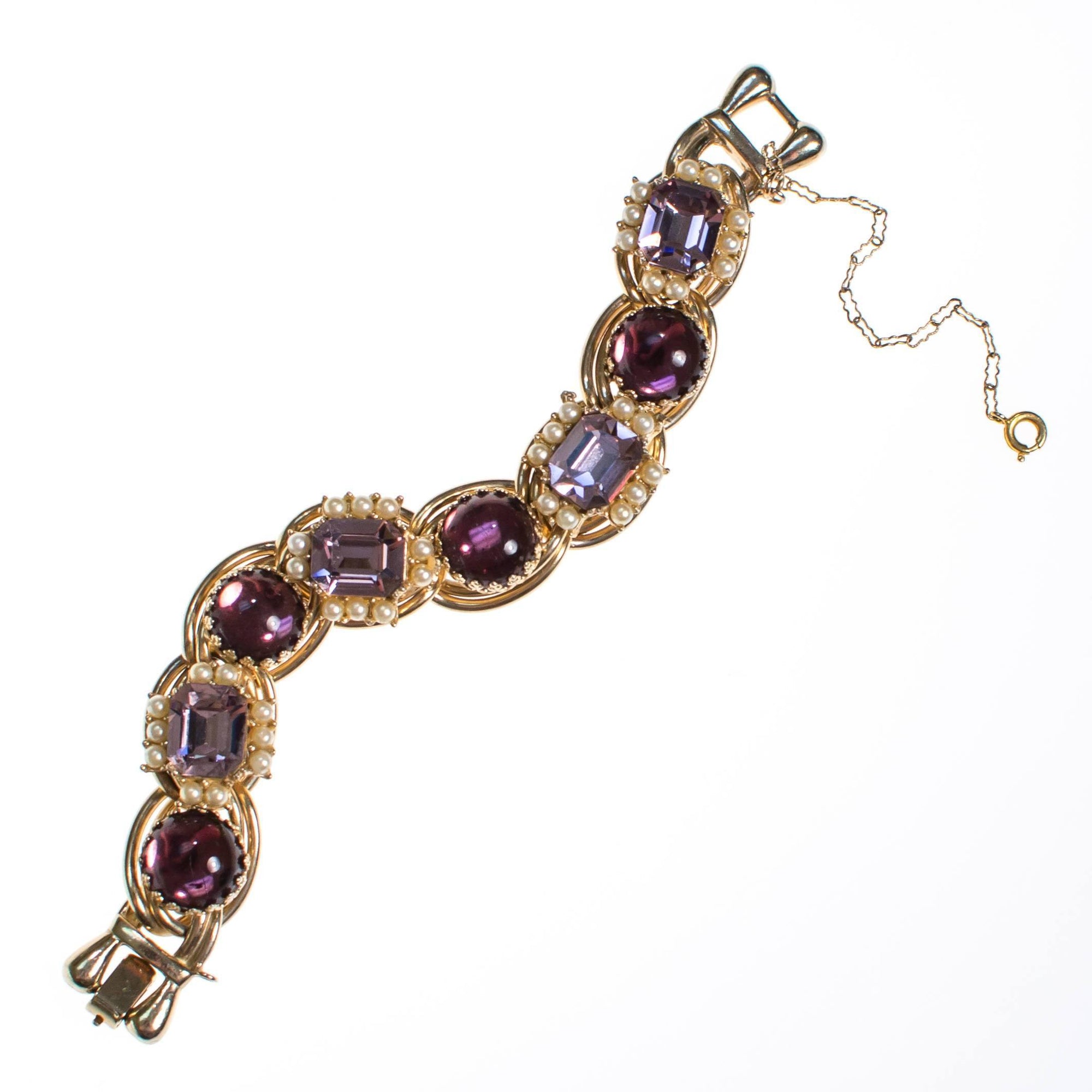 Juliana Pearl and Purple Rhinestone Bracelet by Juliana - Vintage Meet Modern Vintage Jewelry - Chicago, Illinois - #oldhollywoodglamour #vintagemeetmodern #designervintage #jewelrybox #antiquejewelry #vintagejewelry