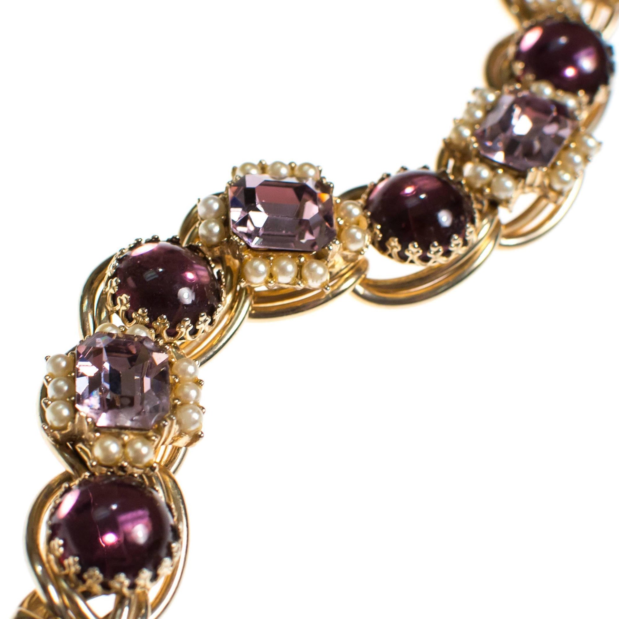 Juliana Pearl and Purple Rhinestone Bracelet by Juliana - Vintage Meet Modern Vintage Jewelry - Chicago, Illinois - #oldhollywoodglamour #vintagemeetmodern #designervintage #jewelrybox #antiquejewelry #vintagejewelry
