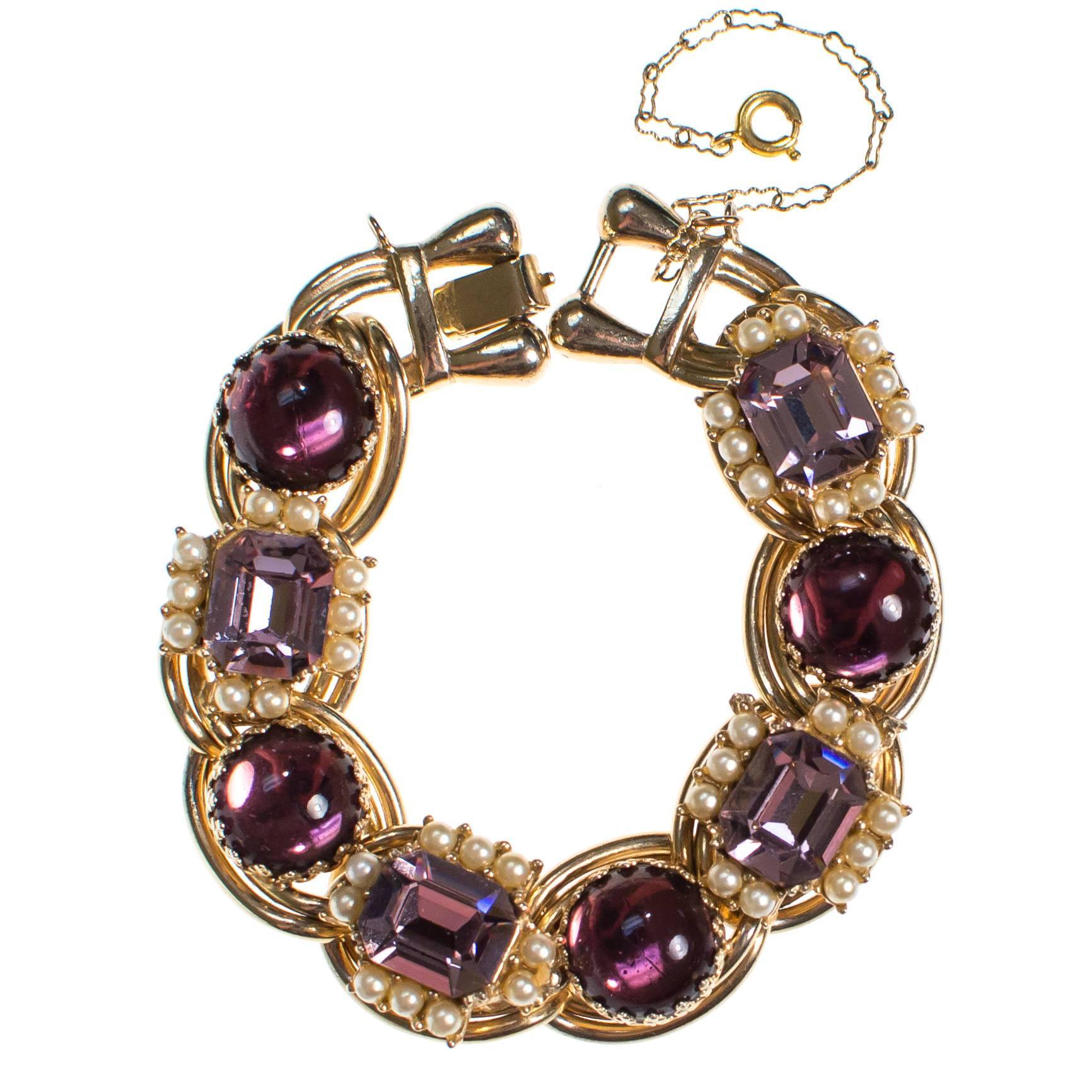 Juliana Pearl and Purple Rhinestone Bracelet by Juliana - Vintage Meet Modern Vintage Jewelry - Chicago, Illinois - #oldhollywoodglamour #vintagemeetmodern #designervintage #jewelrybox #antiquejewelry #vintagejewelry