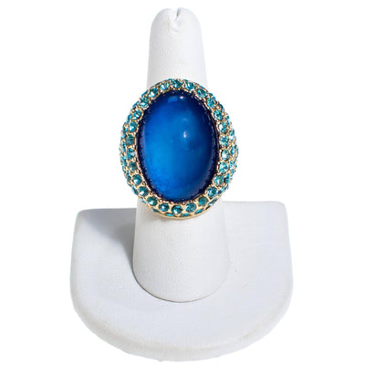 Chunky Blue Rhinestone Cocktail Ring by Kenneth Jay Lane by Kenneth Jay Lane - Vintage Meet Modern Vintage Jewelry - Chicago, Illinois - #oldhollywoodglamour #vintagemeetmodern #designervintage #jewelrybox #antiquejewelry #vintagejewelry
