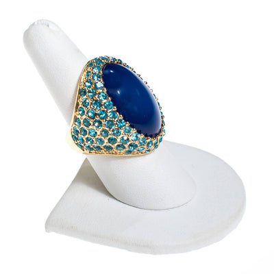 Chunky Blue Rhinestone Cocktail Ring by Kenneth Jay Lane by Kenneth Jay Lane - Vintage Meet Modern Vintage Jewelry - Chicago, Illinois - #oldhollywoodglamour #vintagemeetmodern #designervintage #jewelrybox #antiquejewelry #vintagejewelry