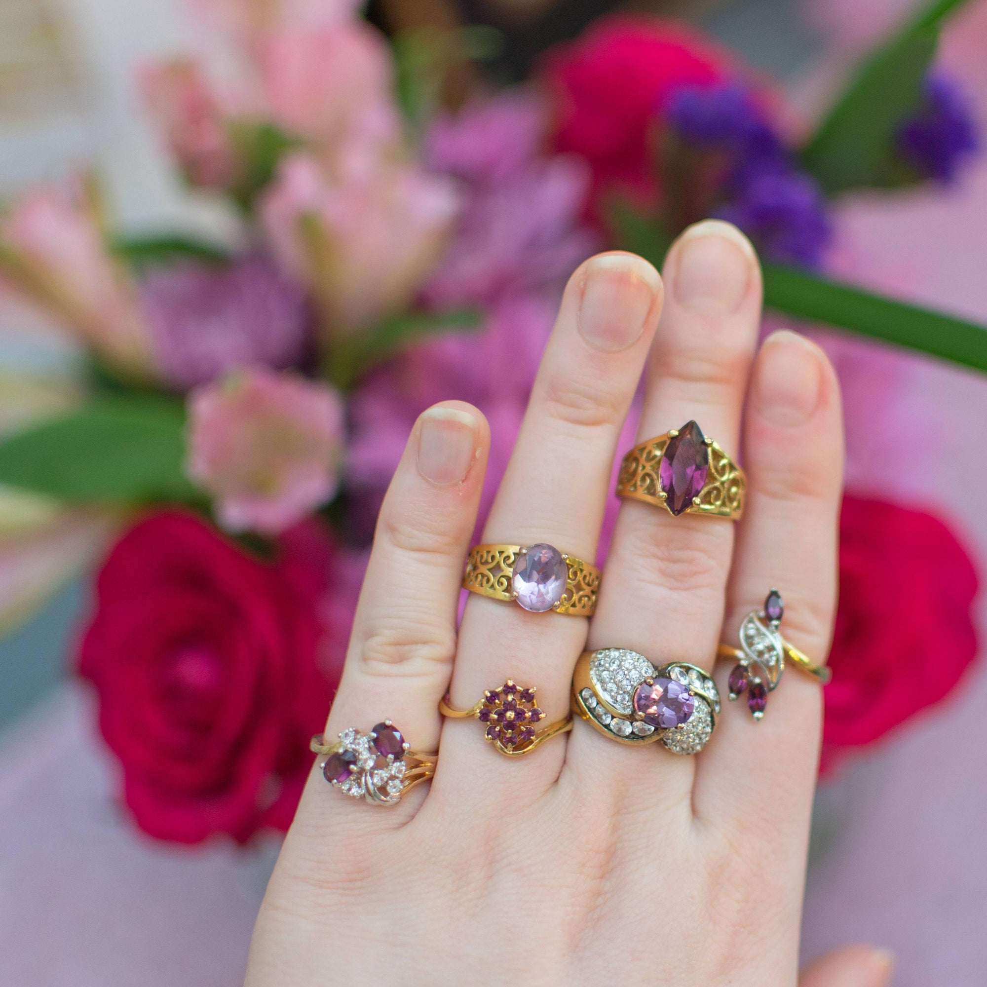 Amethyst Cluster Cocktail Ring by Amethyst - Vintage Meet Modern Vintage Jewelry - Chicago, Illinois - #oldhollywoodglamour #vintagemeetmodern #designervintage #jewelrybox #antiquejewelry #vintagejewelry