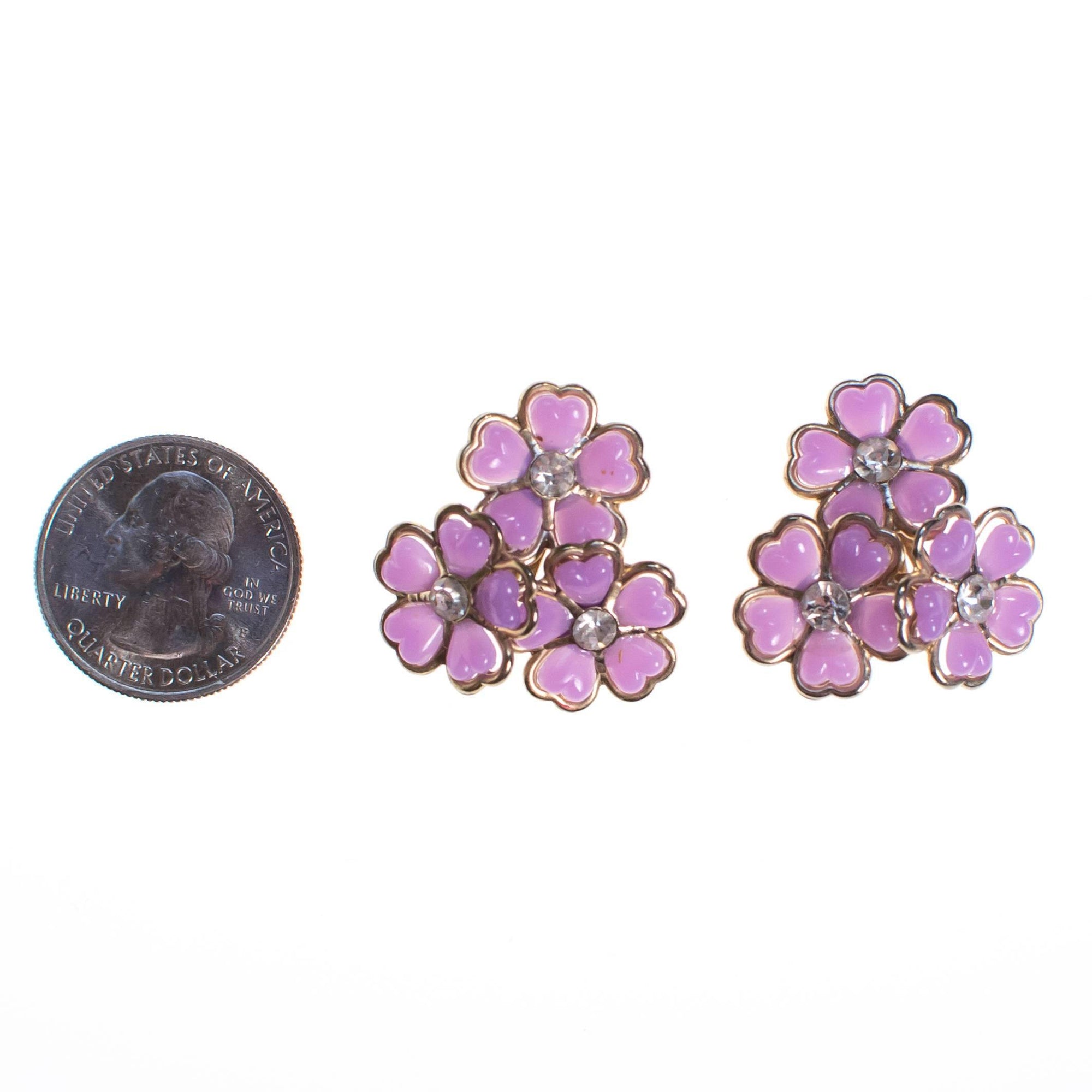 Purple Lucite Flower Earrings with Rhinestones by 1950s - Vintage Meet Modern Vintage Jewelry - Chicago, Illinois - #oldhollywoodglamour #vintagemeetmodern #designervintage #jewelrybox #antiquejewelry #vintagejewelry