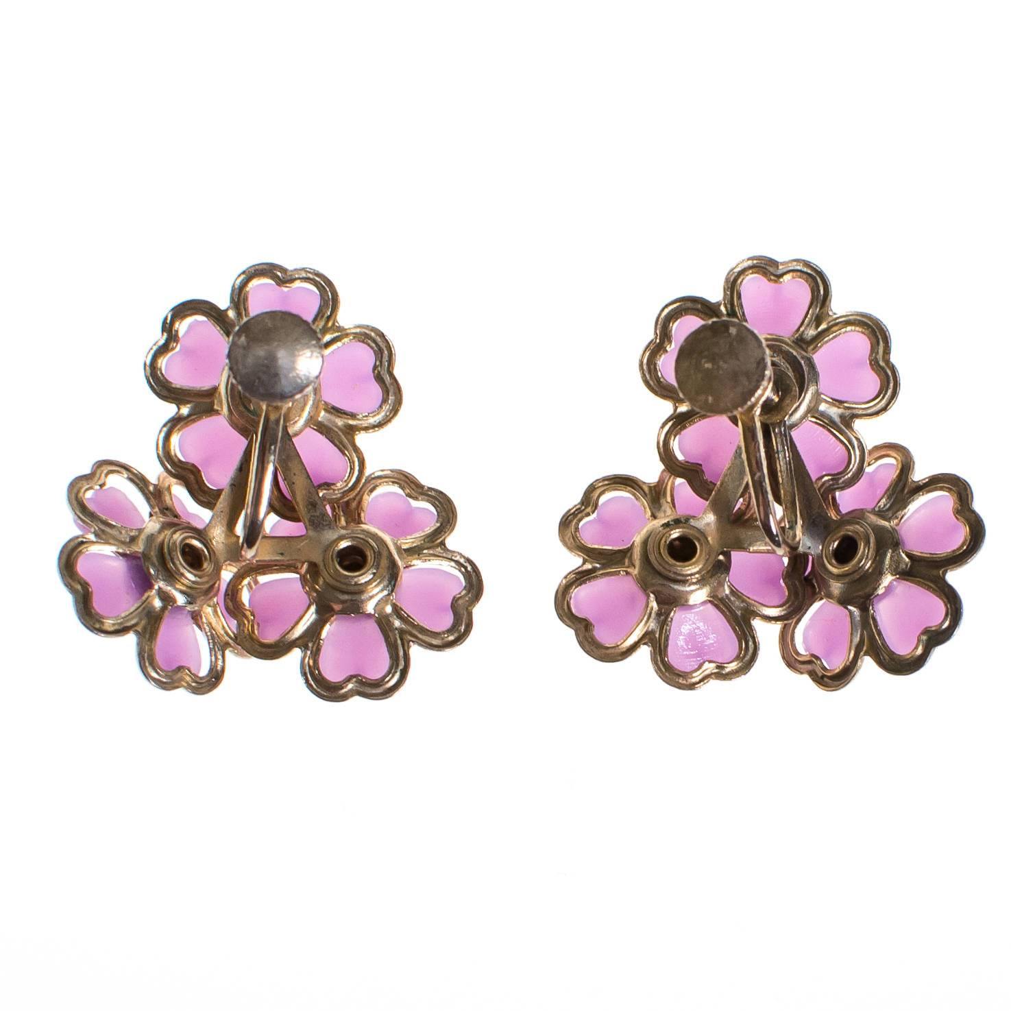 Purple Lucite Flower Earrings with Rhinestones by 1950s - Vintage Meet Modern Vintage Jewelry - Chicago, Illinois - #oldhollywoodglamour #vintagemeetmodern #designervintage #jewelrybox #antiquejewelry #vintagejewelry