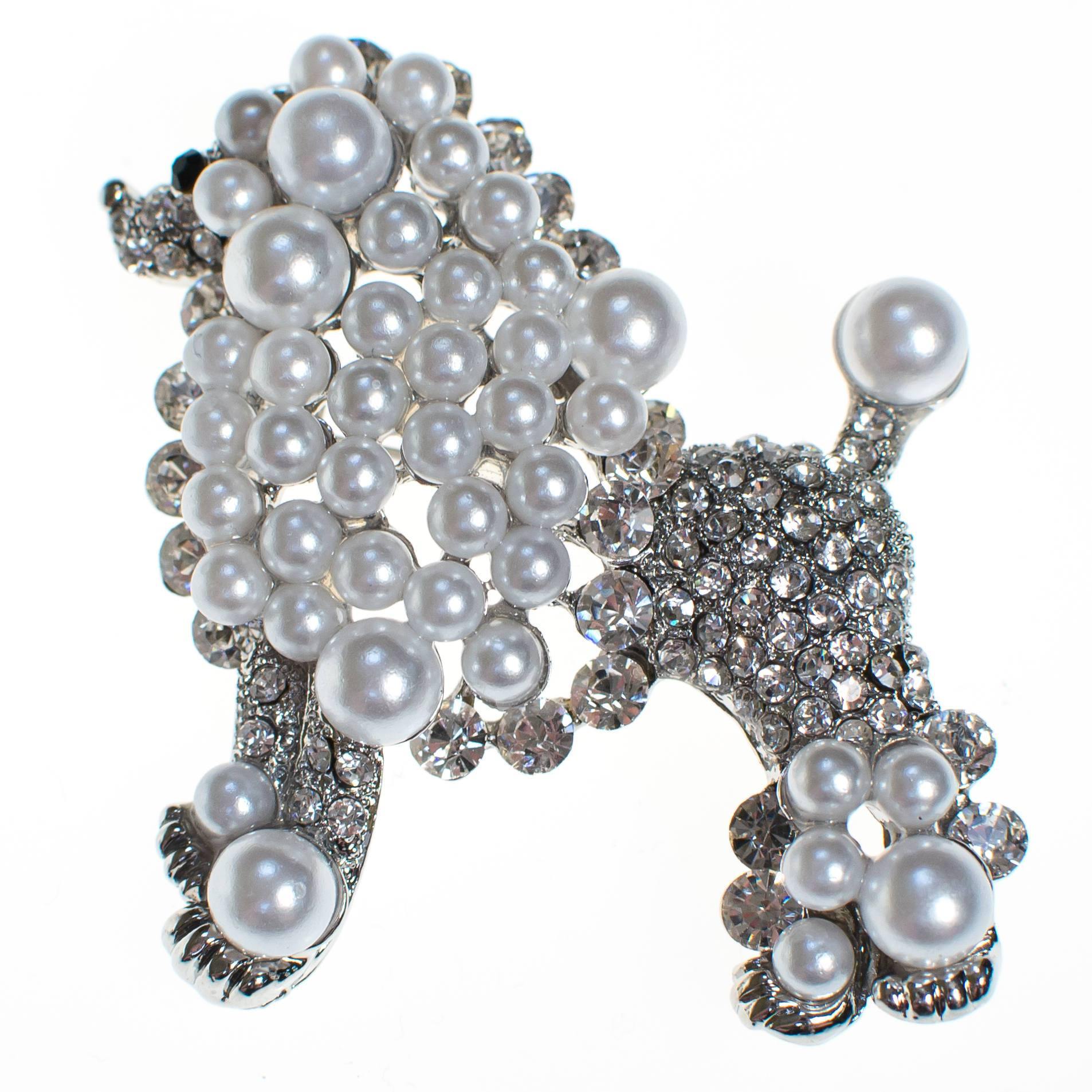 Vintage Poodle Brooch White and Silver by 1980's - Vintage Meet Modern Vintage Jewelry - Chicago, Illinois - #oldhollywoodglamour #vintagemeetmodern #designervintage #jewelrybox #antiquejewelry #vintagejewelry