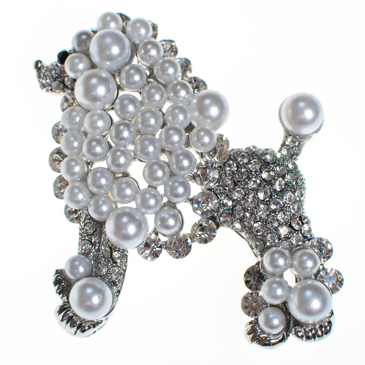 Vintage Poodle Brooch White and Silver