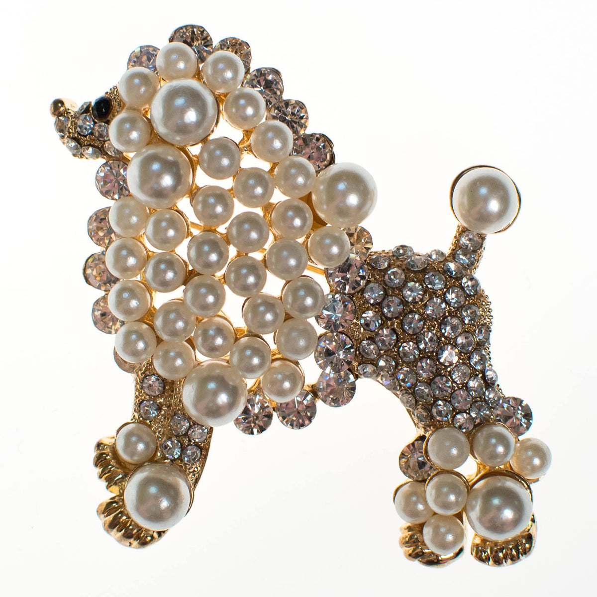 Vintage Poodle Brooch White and Gold