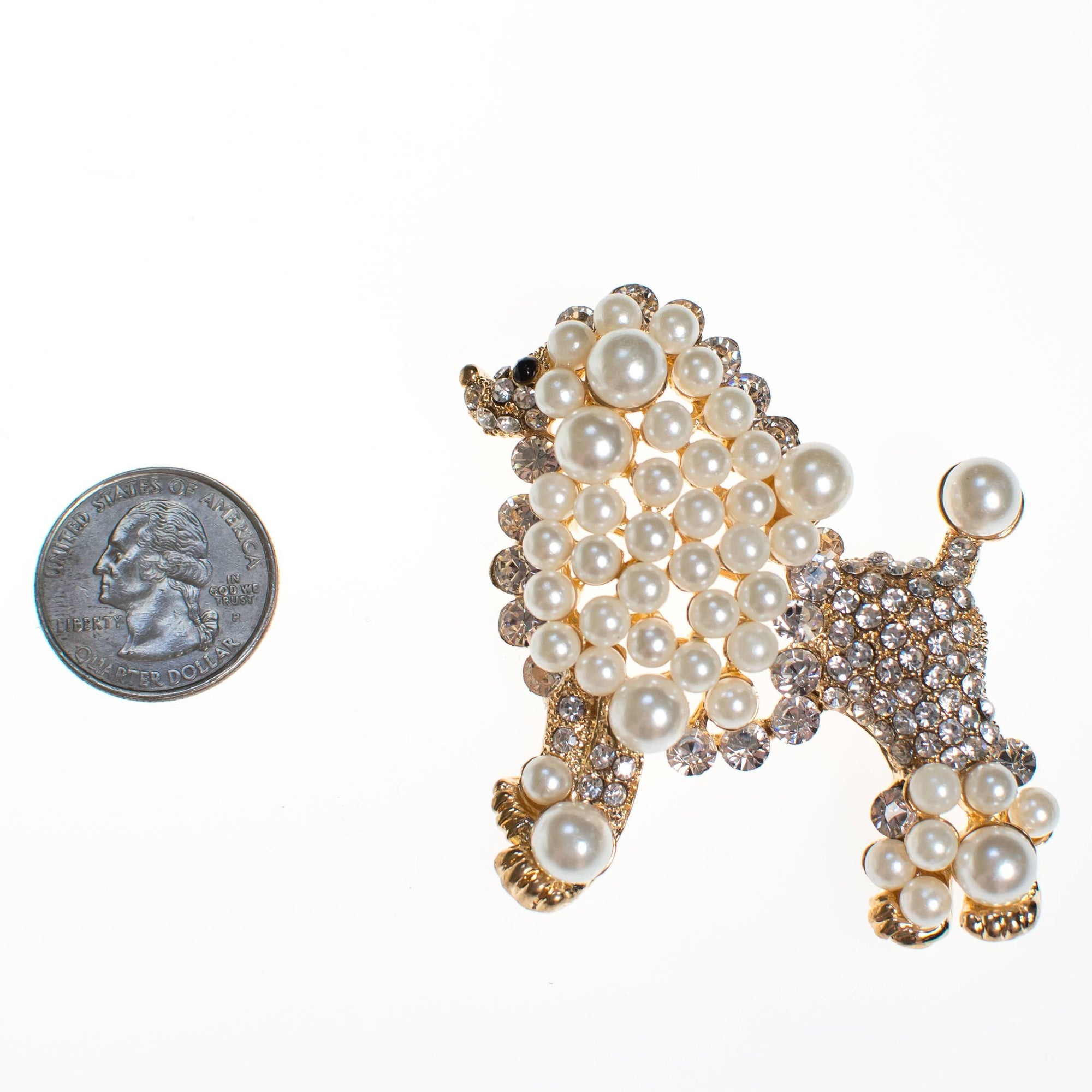 Vintage Poodle Brooch White and Gold by 1980's - Vintage Meet Modern Vintage Jewelry - Chicago, Illinois - #oldhollywoodglamour #vintagemeetmodern #designervintage #jewelrybox #antiquejewelry #vintagejewelry