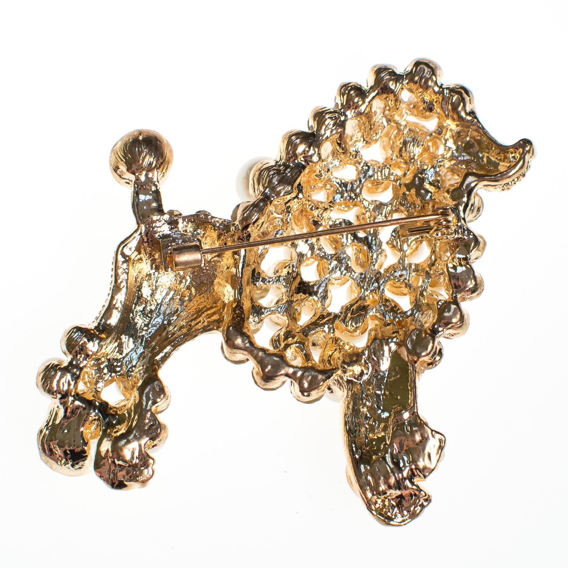 Vintage Poodle Brooch White and Gold by 1980's - Vintage Meet Modern Vintage Jewelry - Chicago, Illinois - #oldhollywoodglamour #vintagemeetmodern #designervintage #jewelrybox #antiquejewelry #vintagejewelry