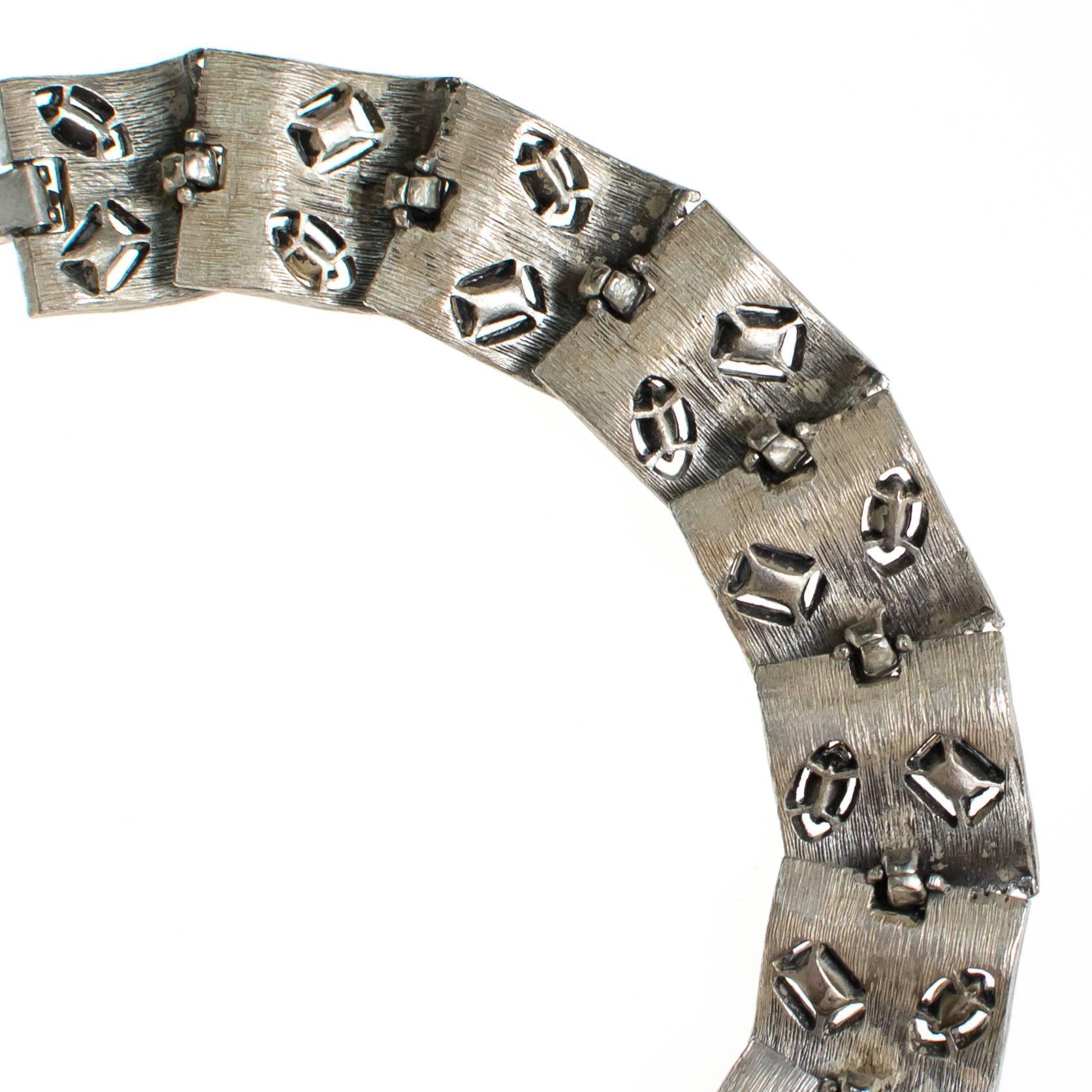 Vintage Silver Panel Bracelet with Crystal Rhinestone Stars by 1950s - Vintage Meet Modern Vintage Jewelry - Chicago, Illinois - #oldhollywoodglamour #vintagemeetmodern #designervintage #jewelrybox #antiquejewelry #vintagejewelry