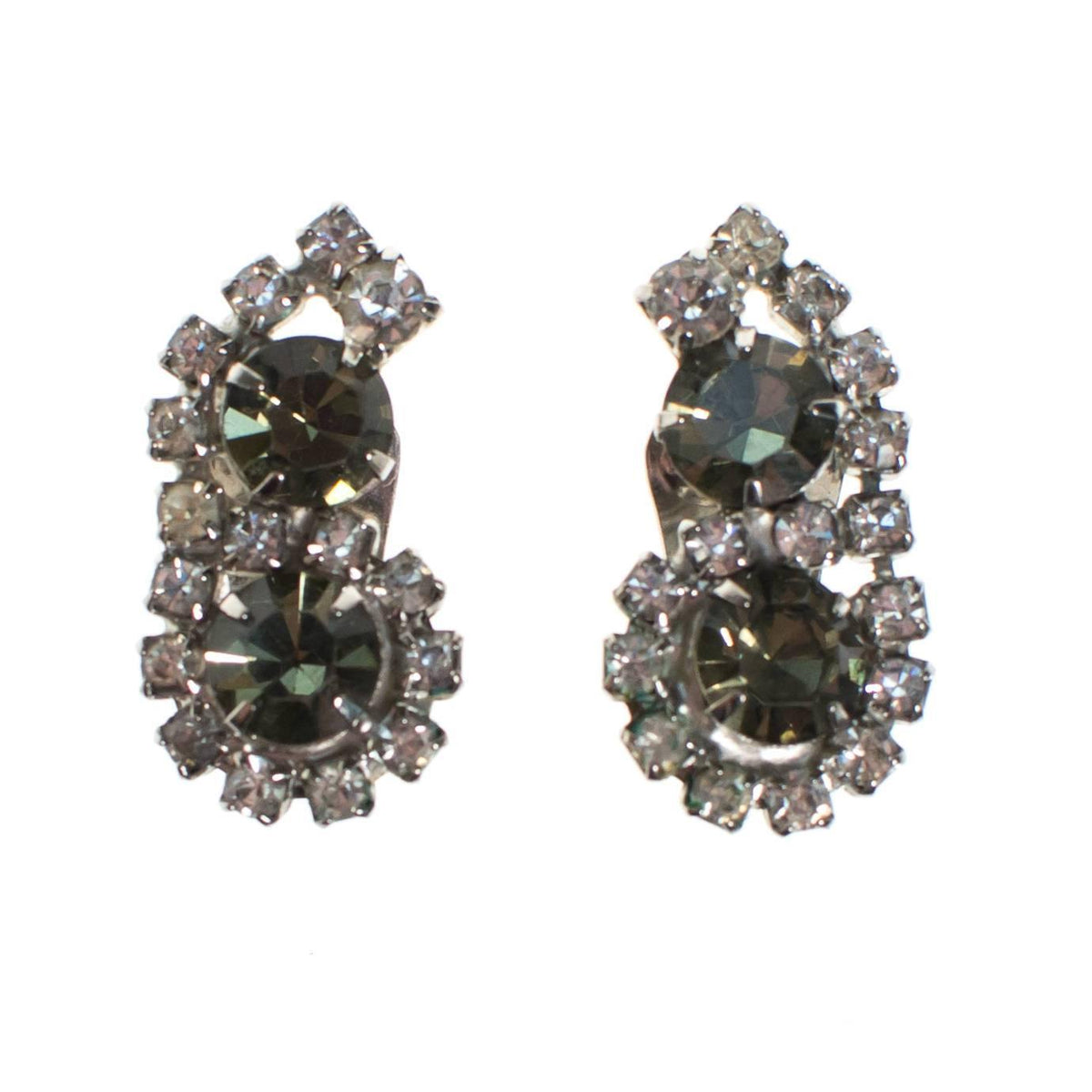 Vintage Smoke and Clear Crystal Rhinestone Earrings