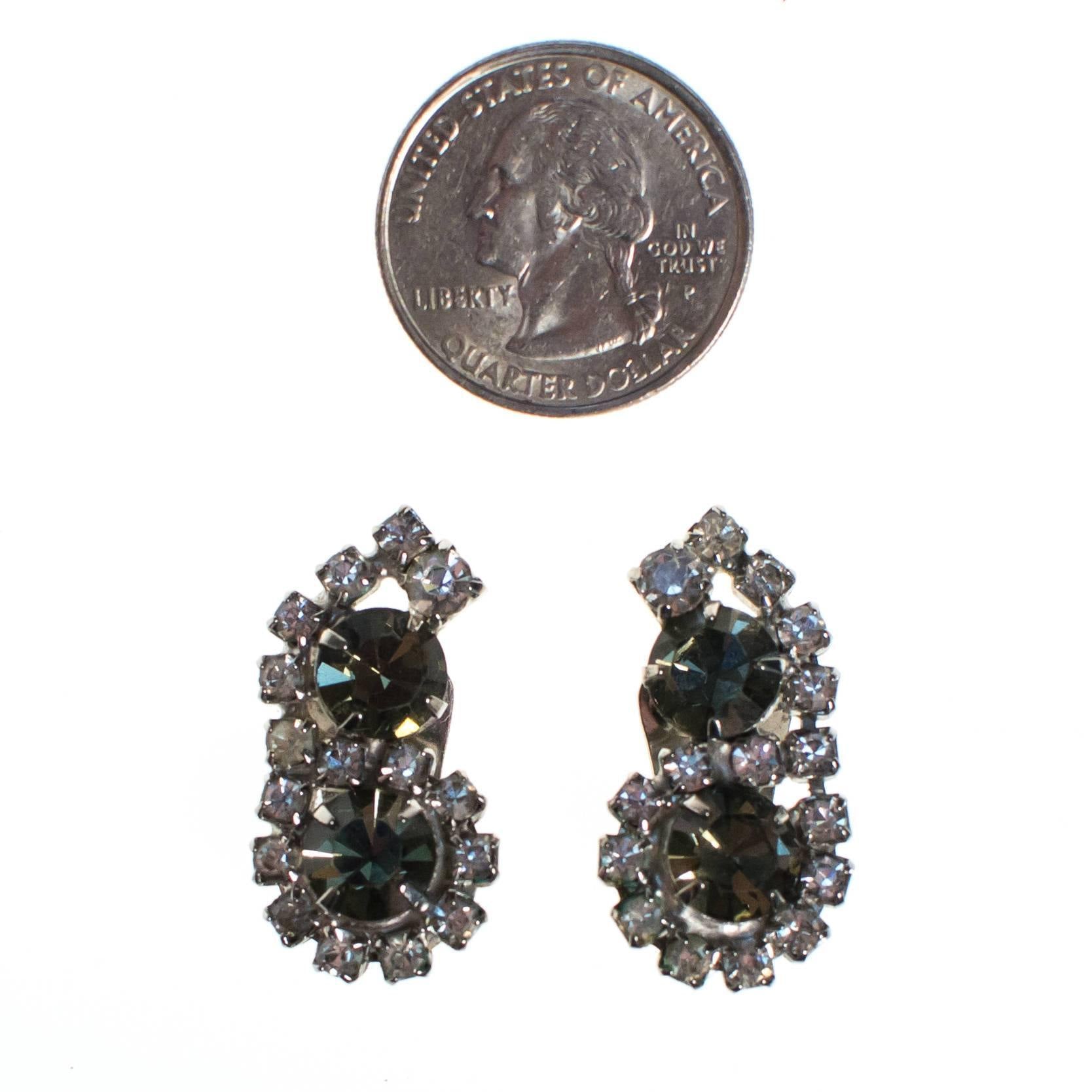 Vintage Smoke and Clear Crystal Rhinestone Earrings by 1960's - Vintage Meet Modern Vintage Jewelry - Chicago, Illinois - #oldhollywoodglamour #vintagemeetmodern #designervintage #jewelrybox #antiquejewelry #vintagejewelry