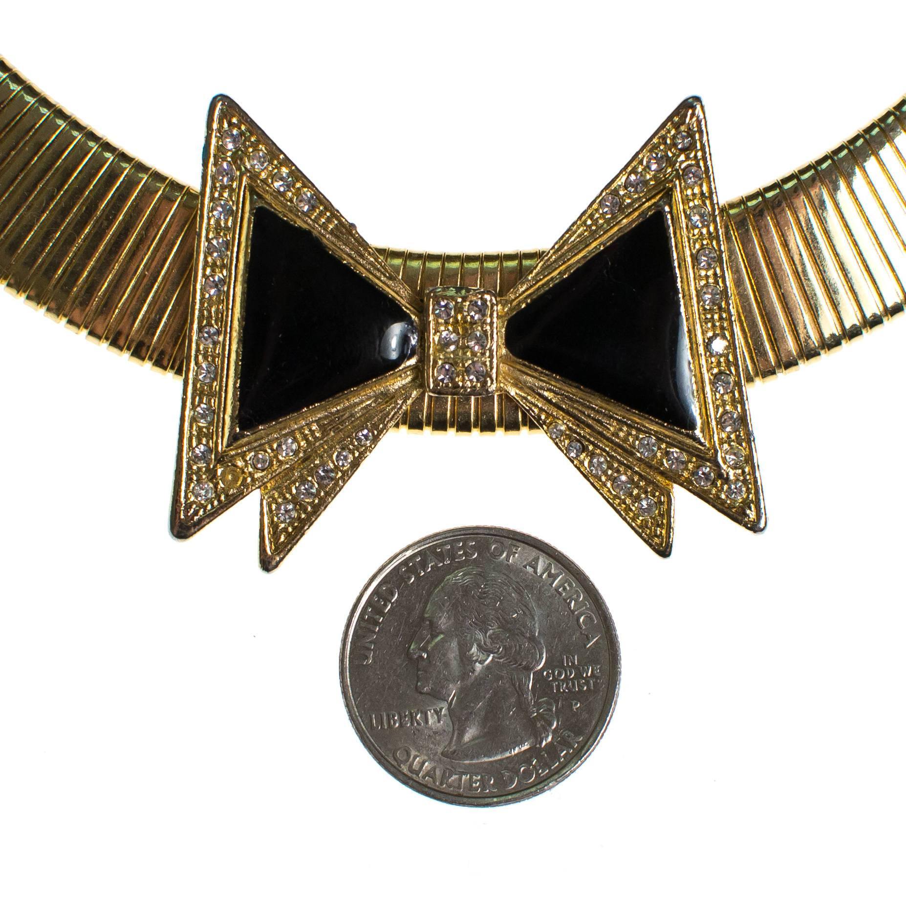 Vintage Black and Gold Bow Necklace by 1980's - Vintage Meet Modern Vintage Jewelry - Chicago, Illinois - #oldhollywoodglamour #vintagemeetmodern #designervintage #jewelrybox #antiquejewelry #vintagejewelry