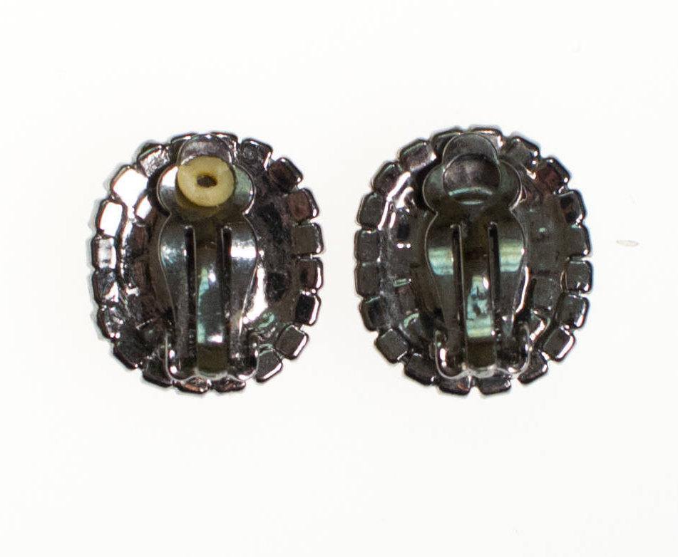 Vintage Jet Black Rhinestone Earrings, Clip On by 1950s - Vintage Meet Modern Vintage Jewelry - Chicago, Illinois - #oldhollywoodglamour #vintagemeetmodern #designervintage #jewelrybox #antiquejewelry #vintagejewelry