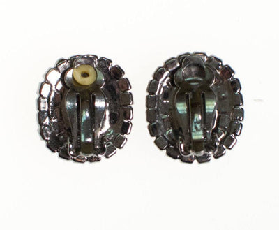 Vintage Jet Black Rhinestone Earrings, Clip On by 1950s - Vintage Meet Modern Vintage Jewelry - Chicago, Illinois - #oldhollywoodglamour #vintagemeetmodern #designervintage #jewelrybox #antiquejewelry #vintagejewelry