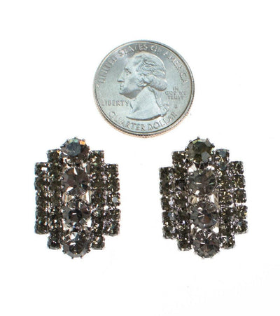 Vintage Black Diamond Crystal Rhinestone Earrings, Clip On by 1950s - Vintage Meet Modern Vintage Jewelry - Chicago, Illinois - #oldhollywoodglamour #vintagemeetmodern #designervintage #jewelrybox #antiquejewelry #vintagejewelry