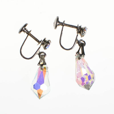 Vintage Aurora Borealis Faceted Crystal Dangling Drop Earrings, 1950s, Screw Back by Aurora Borealis - Vintage Meet Modern Vintage Jewelry - Chicago, Illinois - #oldhollywoodglamour #vintagemeetmodern #designervintage #jewelrybox #antiquejewelry #vintagejewelry