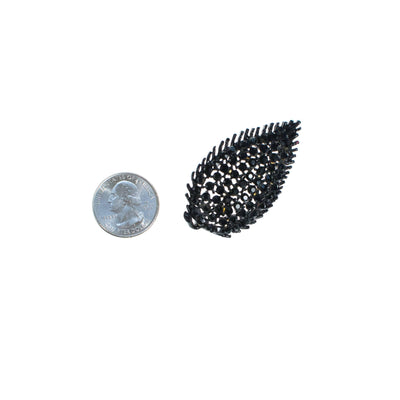 Vintage Black Jet Crystal Leaf Brooch by 1960s - Vintage Meet Modern Vintage Jewelry - Chicago, Illinois - #oldhollywoodglamour #vintagemeetmodern #designervintage #jewelrybox #antiquejewelry #vintagejewelry