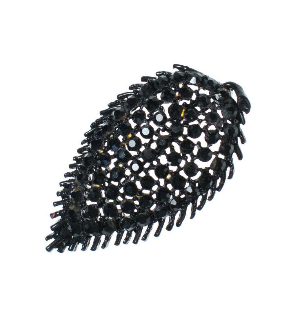 Vintage Black Jet Crystal Leaf Brooch