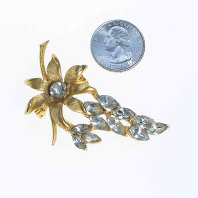 Gold Rhinestone Flower Brooch by 1960s - Vintage Meet Modern Vintage Jewelry - Chicago, Illinois - #oldhollywoodglamour #vintagemeetmodern #designervintage #jewelrybox #antiquejewelry #vintagejewelry