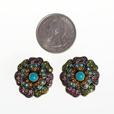 Vintage Heidi Daus Turquoise and Colorful Crystal Rhinestone Flower Earrings by Heidi Daus - Vintage Meet Modern Vintage Jewelry - Chicago, Illinois - #oldhollywoodglamour #vintagemeetmodern #designervintage #jewelrybox #antiquejewelry #vintagejewelry