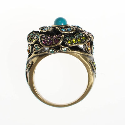 Vintage Heidi Daus Turquoise and Colorful Rhinestone Flower Statement Ring by Heidi Daus - Vintage Meet Modern Vintage Jewelry - Chicago, Illinois - #oldhollywoodglamour #vintagemeetmodern #designervintage #jewelrybox #antiquejewelry #vintagejewelry