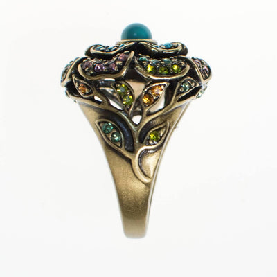 Vintage Heidi Daus Turquoise and Colorful Rhinestone Flower Statement Ring by Heidi Daus - Vintage Meet Modern Vintage Jewelry - Chicago, Illinois - #oldhollywoodglamour #vintagemeetmodern #designervintage #jewelrybox #antiquejewelry #vintagejewelry