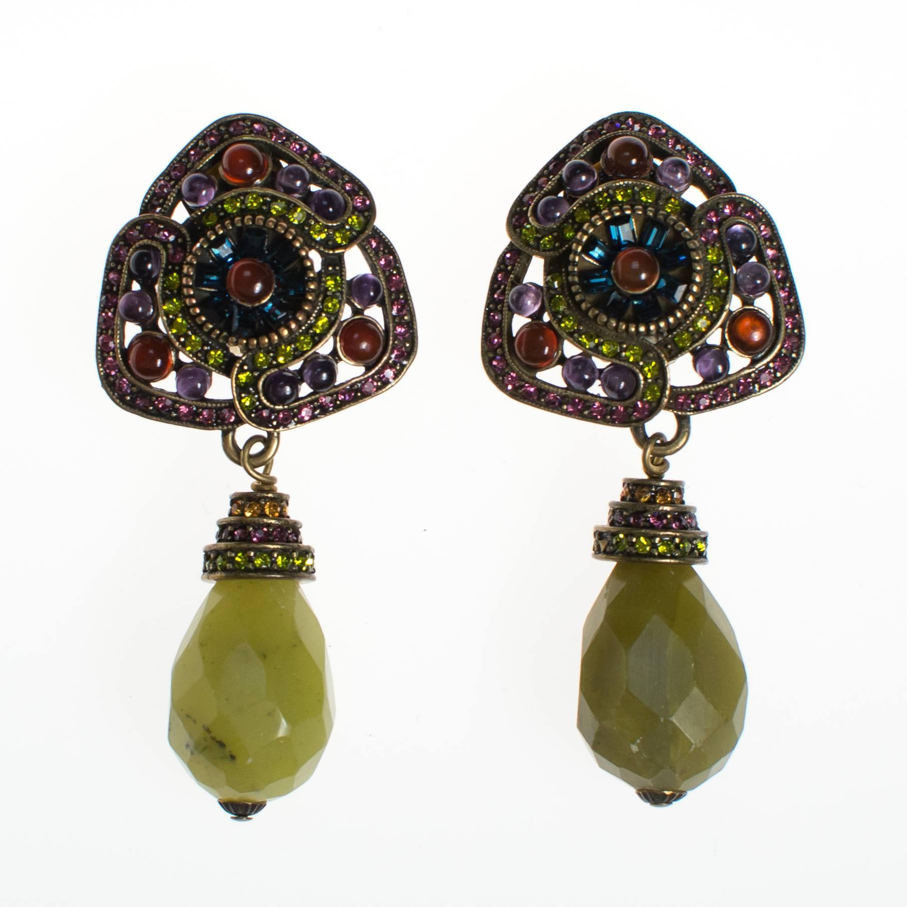 Heidi Daus Amethyst Peridot Drop Dangling Earrings by Heidi Daus - Vintage Meet Modern Vintage Jewelry - Chicago, Illinois - #oldhollywoodglamour #vintagemeetmodern #designervintage #jewelrybox #antiquejewelry #vintagejewelry