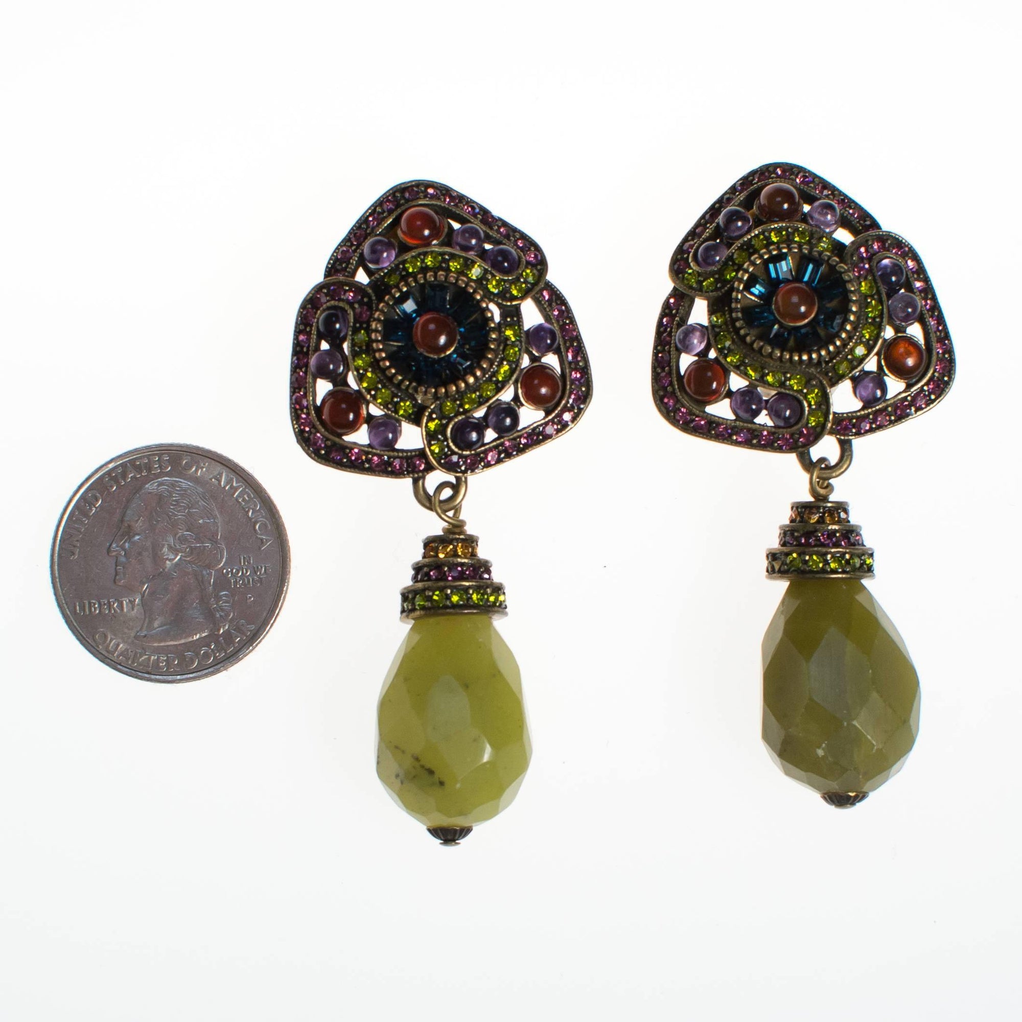 Heidi Daus Amethyst Peridot Drop Dangling Earrings by Heidi Daus - Vintage Meet Modern Vintage Jewelry - Chicago, Illinois - #oldhollywoodglamour #vintagemeetmodern #designervintage #jewelrybox #antiquejewelry #vintagejewelry