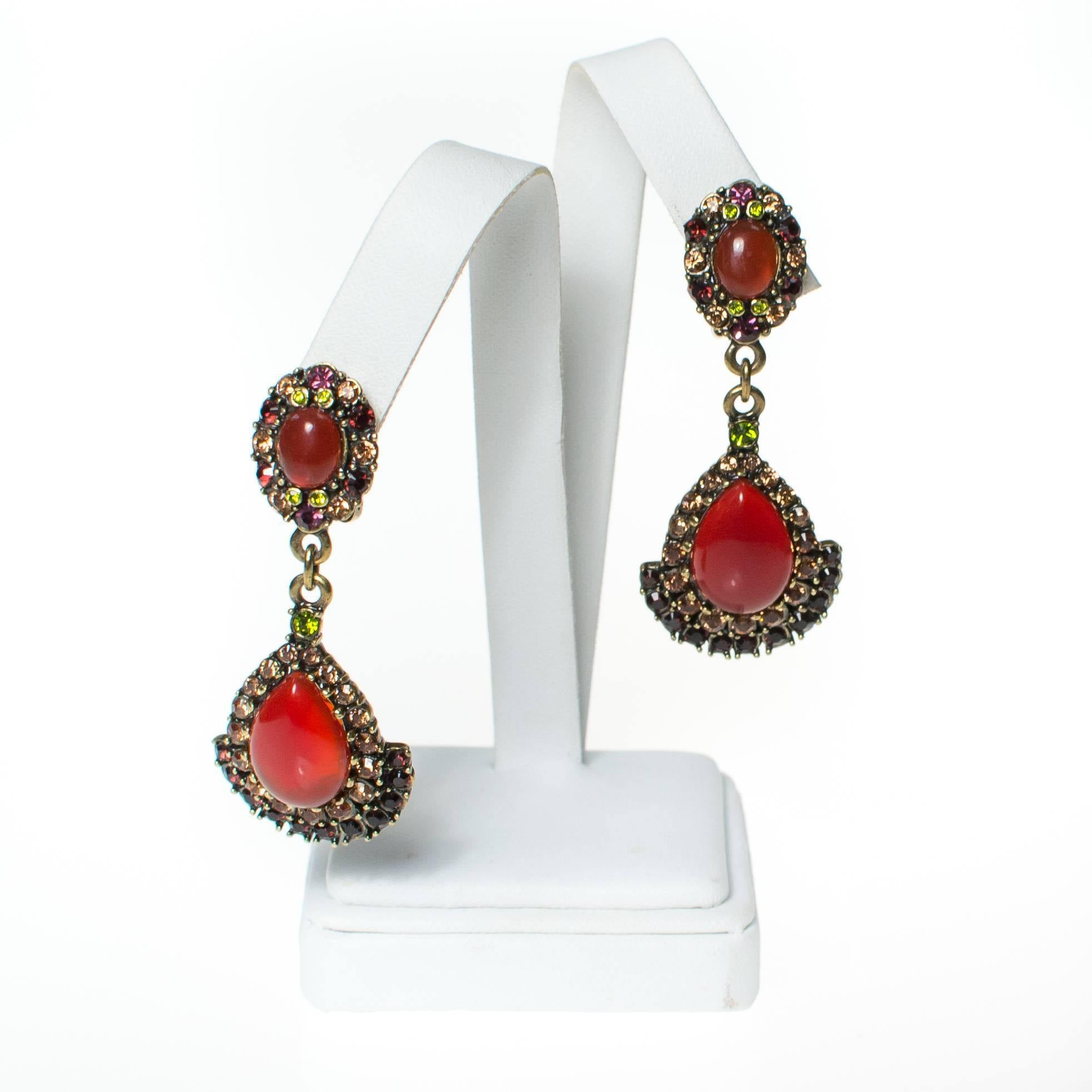 Vintage Heidi Daus Carnelian and Crystal Rhinestone Drop Earrings, Clip by Heidi Daus - Vintage Meet Modern Vintage Jewelry - Chicago, Illinois - #oldhollywoodglamour #vintagemeetmodern #designervintage #jewelrybox #antiquejewelry #vintagejewelry