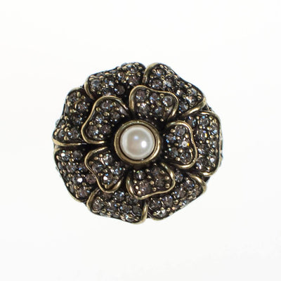Vintage Heidi Daus Black Diamond and Faux Pearl Flower Statement Ring by Heidi Daus - Vintage Meet Modern Vintage Jewelry - Chicago, Illinois - #oldhollywoodglamour #vintagemeetmodern #designervintage #jewelrybox #antiquejewelry #vintagejewelry