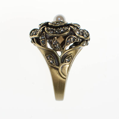 Vintage Heidi Daus Black Diamond and Faux Pearl Flower Statement Ring by Heidi Daus - Vintage Meet Modern Vintage Jewelry - Chicago, Illinois - #oldhollywoodglamour #vintagemeetmodern #designervintage #jewelrybox #antiquejewelry #vintagejewelry
