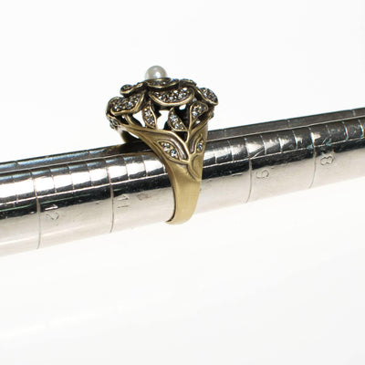 Vintage Heidi Daus Black Diamond and Faux Pearl Flower Statement Ring by Heidi Daus - Vintage Meet Modern Vintage Jewelry - Chicago, Illinois - #oldhollywoodglamour #vintagemeetmodern #designervintage #jewelrybox #antiquejewelry #vintagejewelry