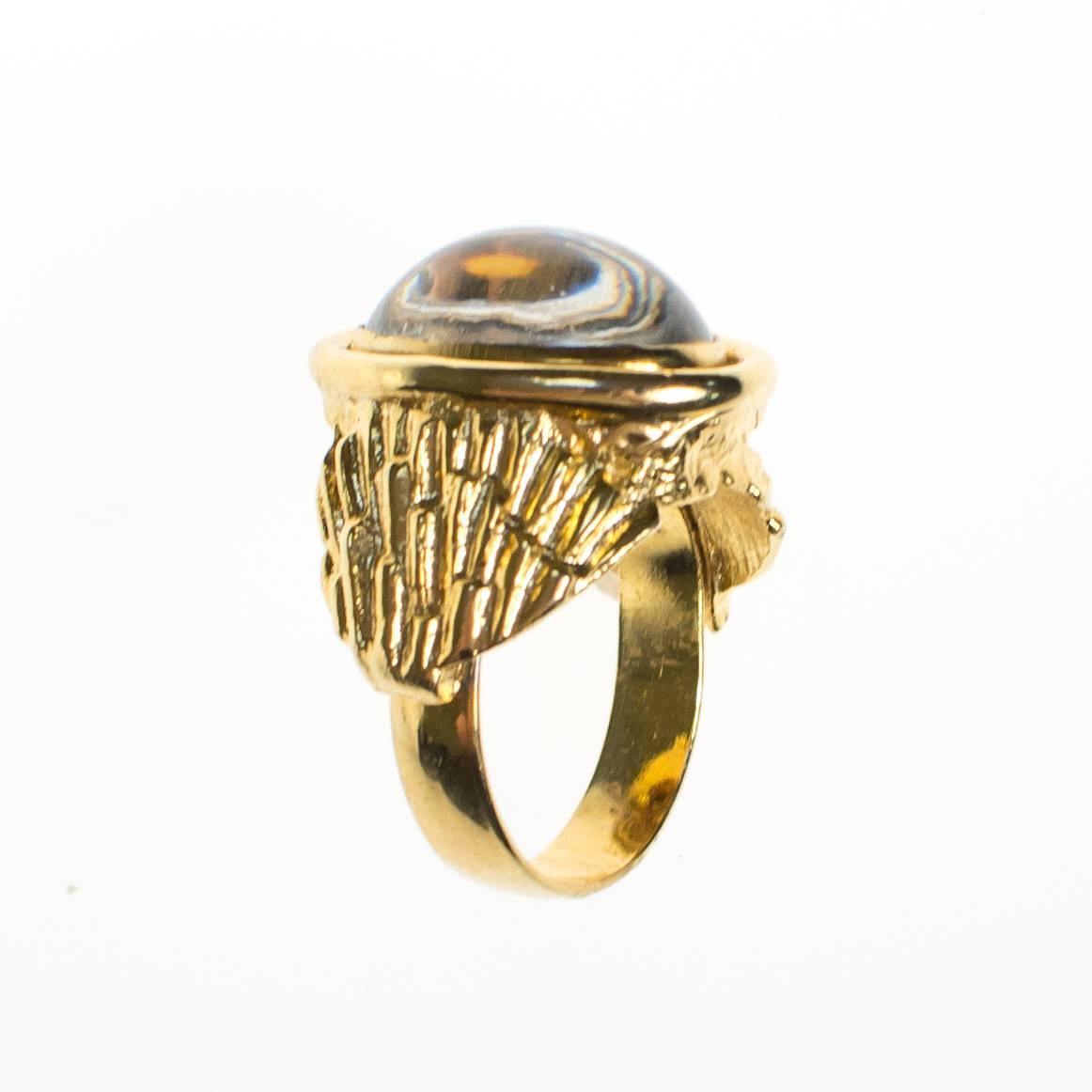 Vintage Hobe Moonstone Gold Statement Ring by Hobe - Vintage Meet Modern Vintage Jewelry - Chicago, Illinois - #oldhollywoodglamour #vintagemeetmodern #designervintage #jewelrybox #antiquejewelry #vintagejewelry