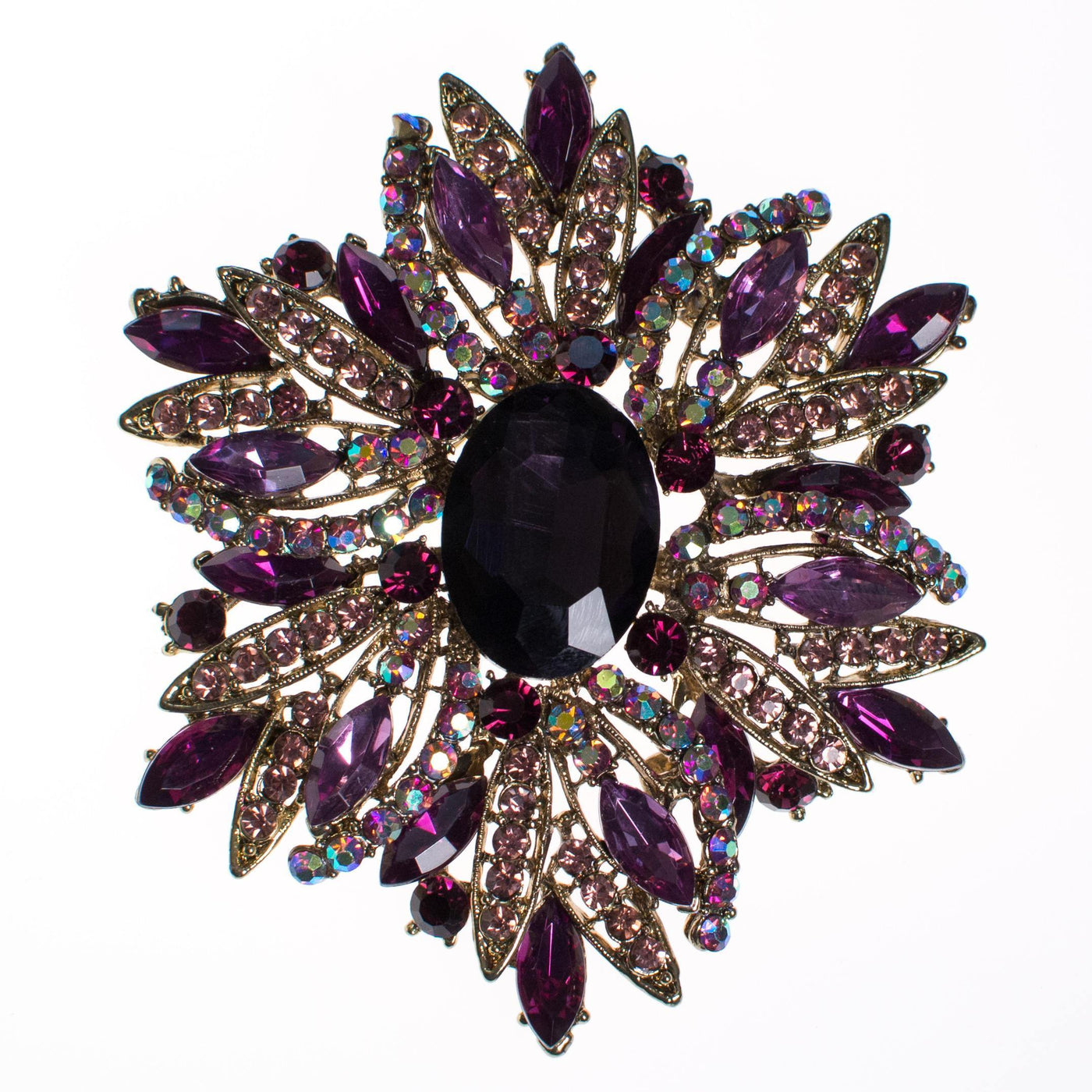 Huge Vintage Purple Rhinestone Flower Brooch