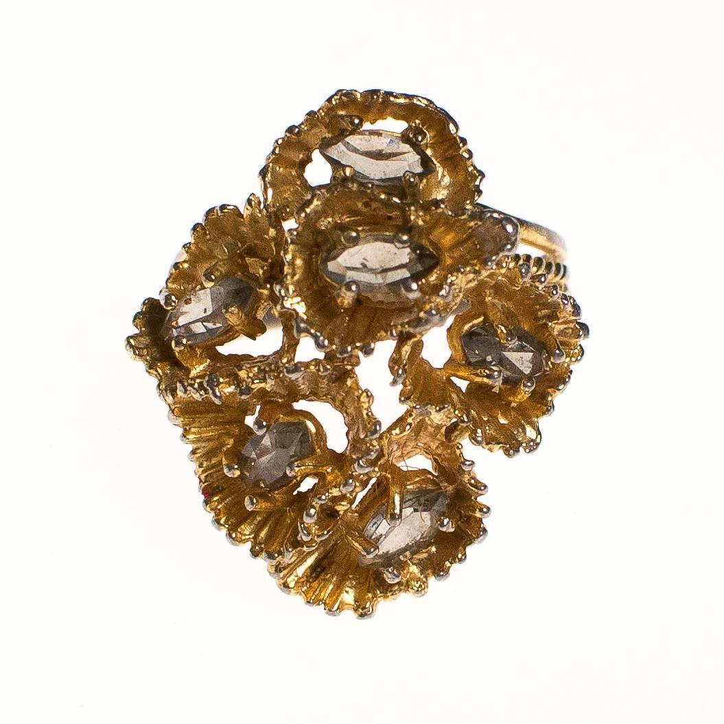 Vintage Brutalist Modern Statement Ring with Black Diamond Crystals by Park Lane