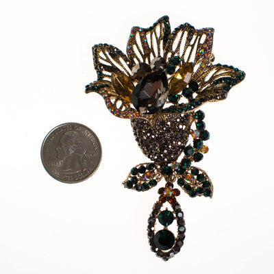 Vintage Rhinestone Lily Brooch with Marcasite, Emerald, Yellow Topaz Crystal Rhinestones by Unsigned Beauty - Vintage Meet Modern Vintage Jewelry - Chicago, Illinois - #oldhollywoodglamour #vintagemeetmodern #designervintage #jewelrybox #antiquejewelry #vintagejewelry