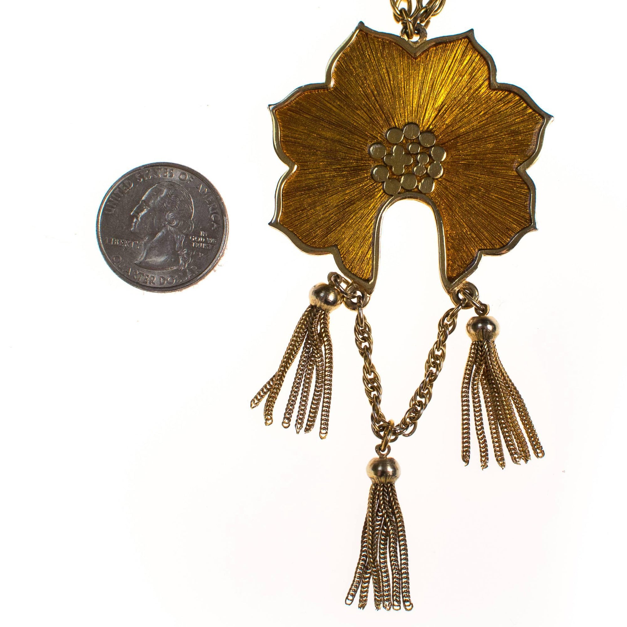 Vintage Napier Gold Lotus Necklace with Tassels by Napier - Vintage Meet Modern Vintage Jewelry - Chicago, Illinois - #oldhollywoodglamour #vintagemeetmodern #designervintage #jewelrybox #antiquejewelry #vintagejewelry
