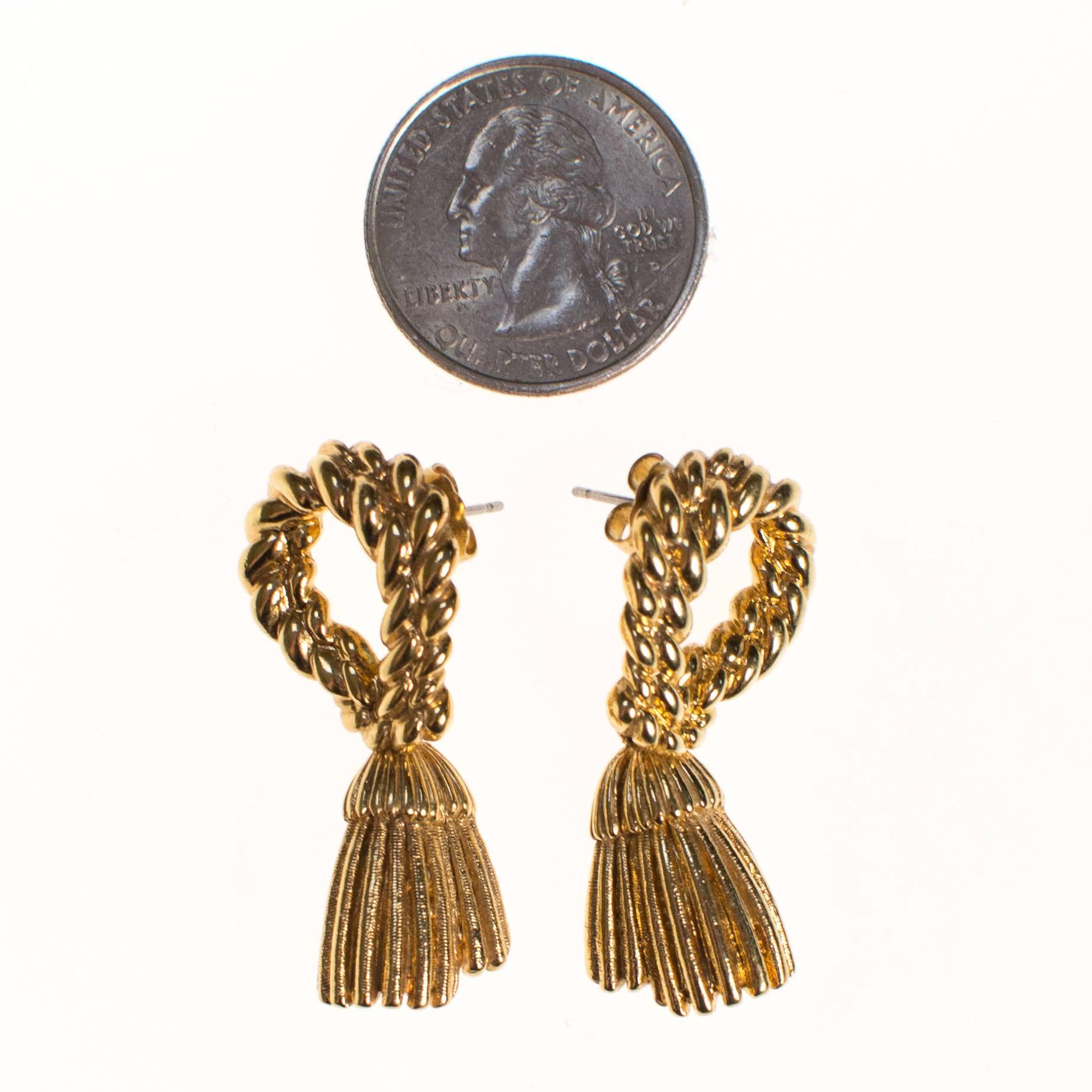 Vintage St John Couture Gold Tassel Earrings, Pierced, Dangling by St John Couture - Vintage Meet Modern Vintage Jewelry - Chicago, Illinois - #oldhollywoodglamour #vintagemeetmodern #designervintage #jewelrybox #antiquejewelry #vintagejewelry