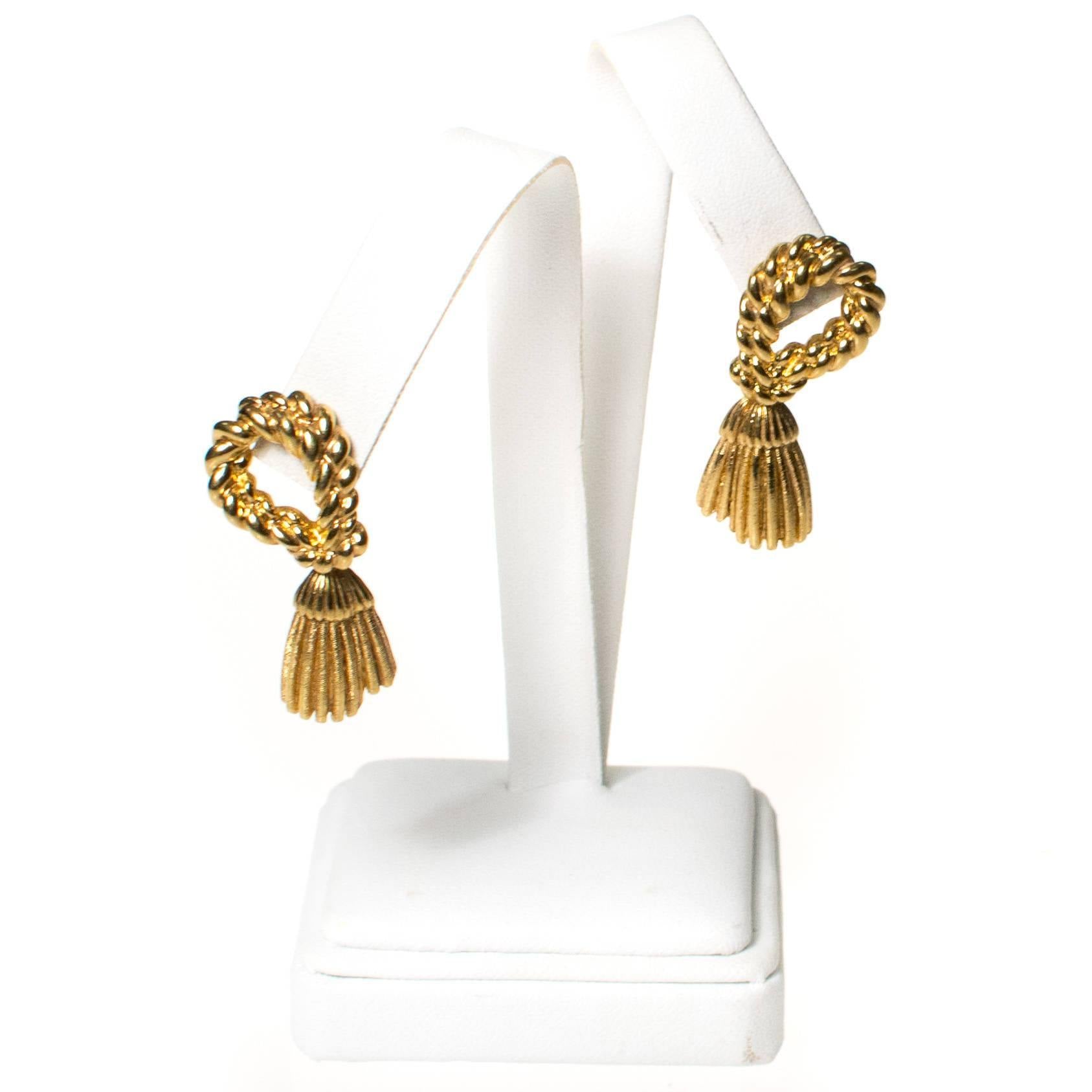 Vintage St John Couture Gold Tassel Earrings, Pierced, Dangling by St John Couture - Vintage Meet Modern Vintage Jewelry - Chicago, Illinois - #oldhollywoodglamour #vintagemeetmodern #designervintage #jewelrybox #antiquejewelry #vintagejewelry