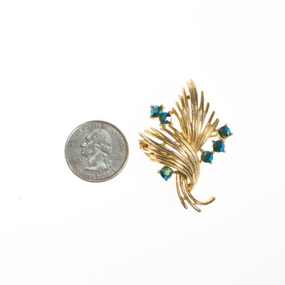 Vintage Lisner Gold Brooch with Peacock Blue Green Iridescent Rhinestones by Lisner - Vintage Meet Modern Vintage Jewelry - Chicago, Illinois - #oldhollywoodglamour #vintagemeetmodern #designervintage #jewelrybox #antiquejewelry #vintagejewelry