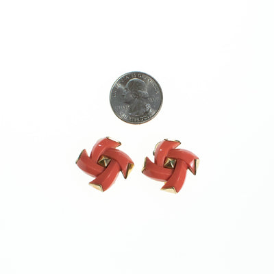 Vintage Crown Trifar Coral Lucite and Gold Geometric Earrings by Crown Trifari - Vintage Meet Modern Vintage Jewelry - Chicago, Illinois - #oldhollywoodglamour #vintagemeetmodern #designervintage #jewelrybox #antiquejewelry #vintagejewelry