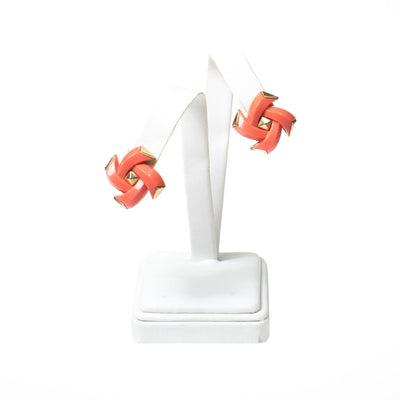 Vintage Crown Trifar Coral Lucite and Gold Geometric Earrings by Crown Trifari - Vintage Meet Modern Vintage Jewelry - Chicago, Illinois - #oldhollywoodglamour #vintagemeetmodern #designervintage #jewelrybox #antiquejewelry #vintagejewelry