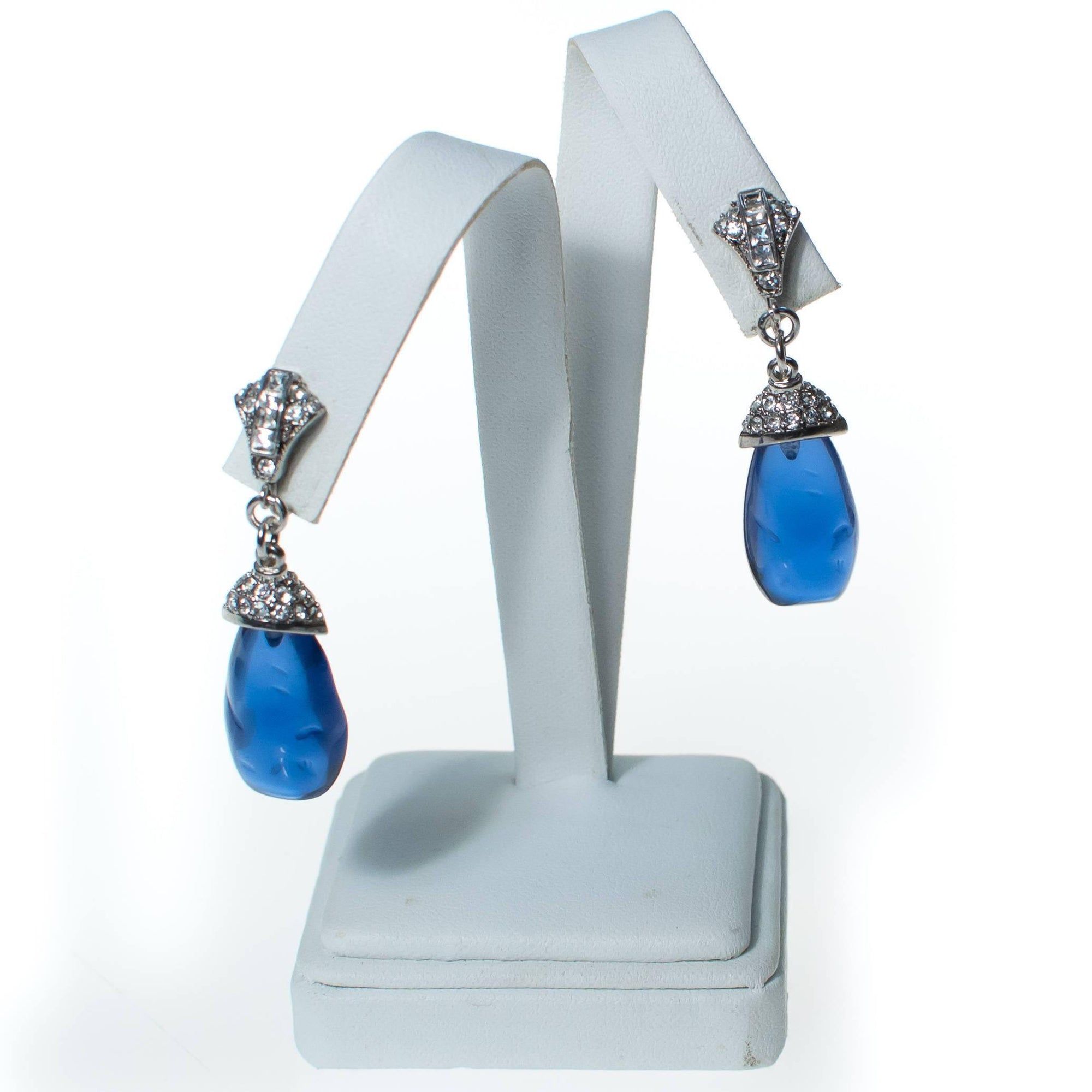 Vintage KJL Kenneth Jay Lane Blue Art Deco Style Crystal and Rhinestone Dangling Earrings by KJL Kenneth Jay Lane - Vintage Meet Modern Vintage Jewelry - Chicago, Illinois - #oldhollywoodglamour #vintagemeetmodern #designervintage #jewelrybox #antiquejewelry #vintagejewelry