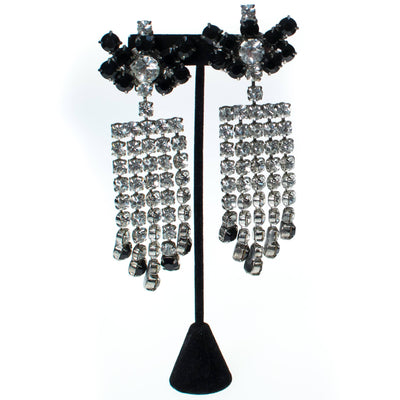 Vintage Clear and Crystal and Jet Black Rhinestone Chandelier Earrings by 1960s - Vintage Meet Modern Vintage Jewelry - Chicago, Illinois - #oldhollywoodglamour #vintagemeetmodern #designervintage #jewelrybox #antiquejewelry #vintagejewelry